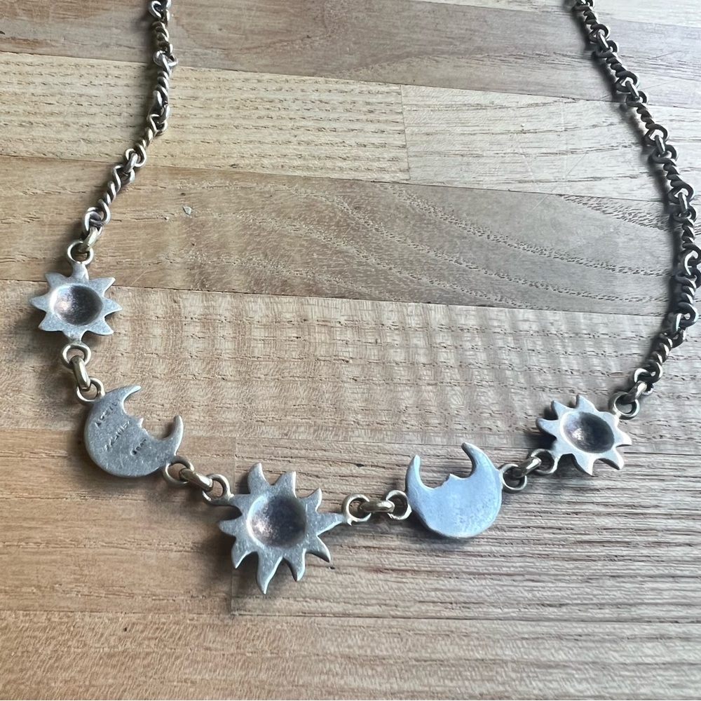 Vintage toztli designer Mexico 925 Sterling silver necklace sun moon - Picture 11 of 11